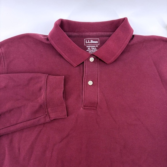LLBean Other - LL Bean Mens Long Sleeve‎ Polo Shirt Burgundy Cotton Size XL TALL